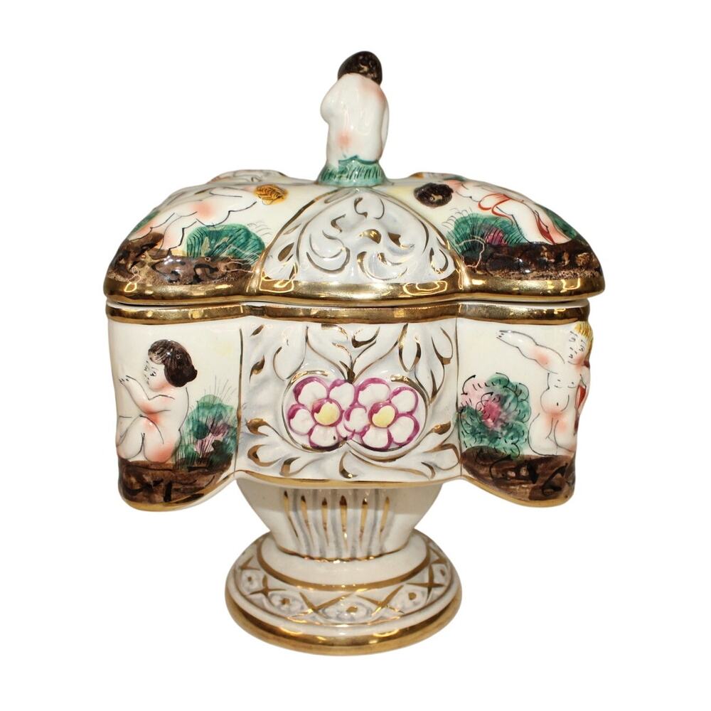 Capodimonte Cherub Trinket Box Porcelain Italy #83 VTG - Picture 2 of 8